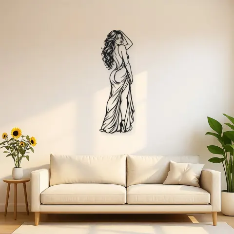 Over Shoulder Glance Metal Wall Art | Minimalist Woman Line Art