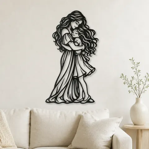 Mother Daughter Hug Metal Wall Art | Family Silhouette Decor