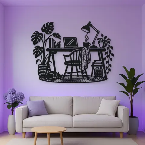 Desk and Lamp Metal Wall Art | Cozy Home Metal Decor alternative Ansicht