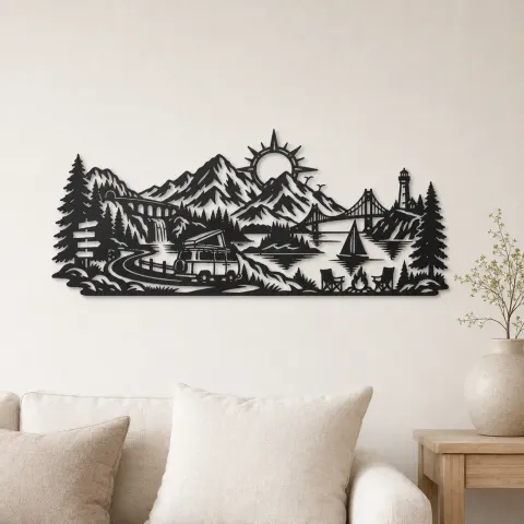 Mountain Camper Journey Metal Wall Art | Travel and City Wall Decor