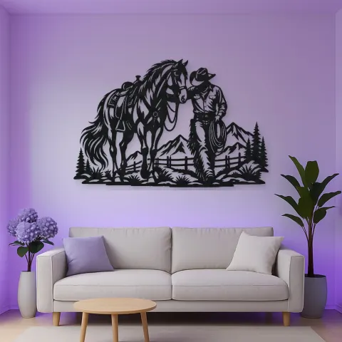 Vue alternative de Cowboy and Horse Metal Wall Art | Equestrian Wall Decor
