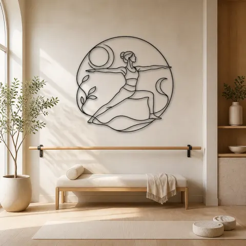 Cartel de metal personalizado Peaceful Warrior Curve | Decoración mural de yoga y meditación