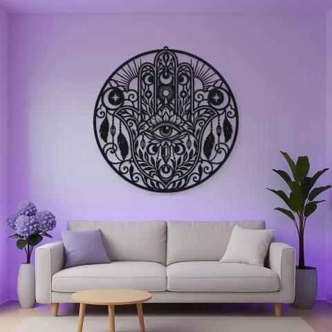 Vue alternative de Celestial Hamsa Metal Wall Art | Spiritual Boho Metal Decor