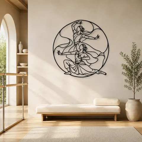 Décoration murale en métal Mudra classique indien | Décor mural silhouette de danse