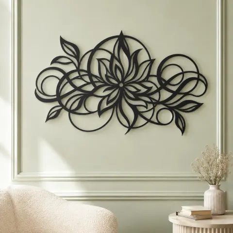 Vue alternative de Geometric Flower Flow Metal Wall Art | Modern Abstract Metal Decor