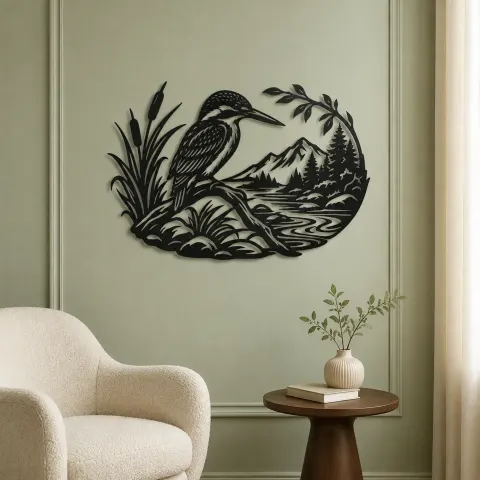 Vue alternative de Kingfisher River Metal Wall Art | Wildlife Silhouette Decor