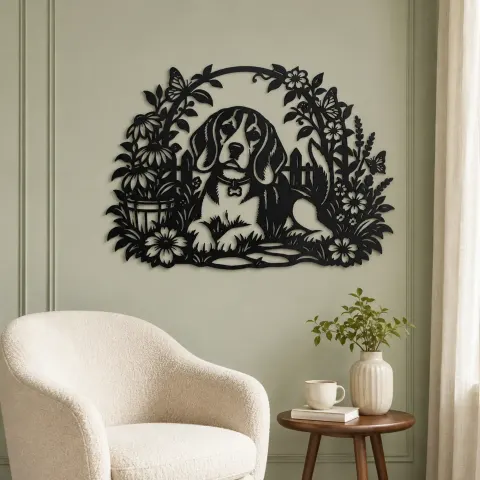 Vue alternative de Beagle Garden Metal Wall Art | Pet Lover Silhouette Decor