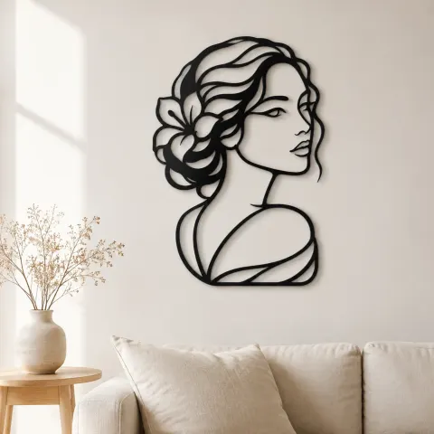 Calm Side Glance Metal Wall Art | Minimalist Woman Line Art