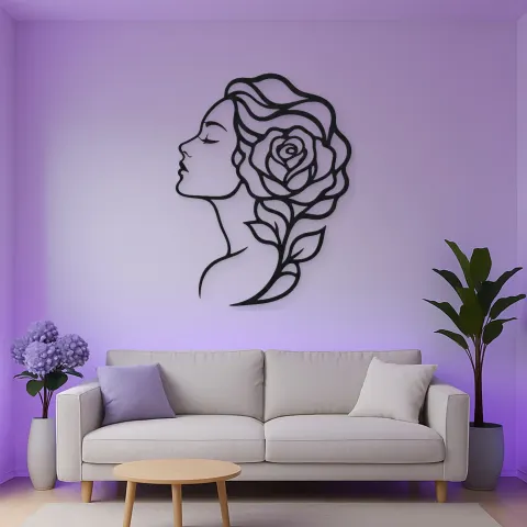 Vue alternative de Rose Profile Muse Metal Wall Art | Minimalist Woman Line Art