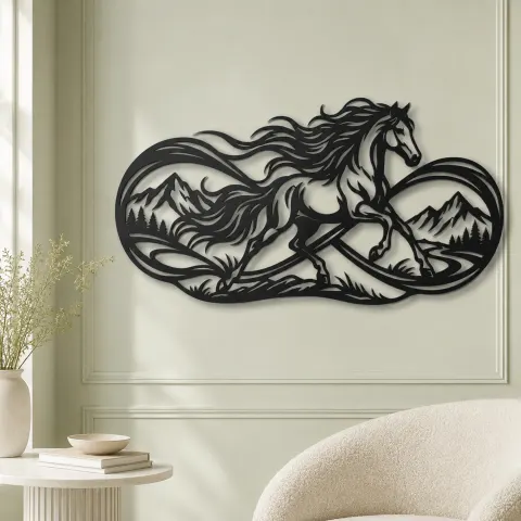 Vue alternative de Infinite Horse Line Metal Wall Art | Equestrian Wall Decor