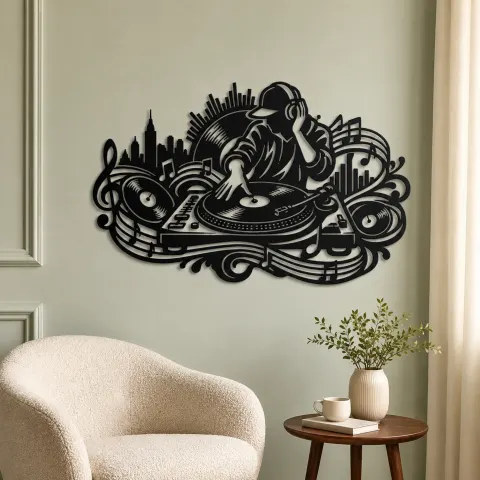 Vue alternative de Turntable Groove Metal Wall Art | Music Room Wall Decor