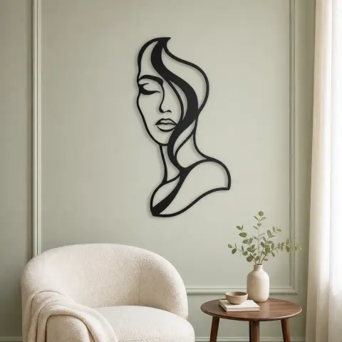 Vue alternative de Abstract Half Face Metal Wall Art | Minimalist Woman Line Art