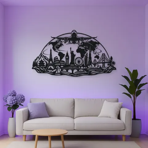 Airplane World Arc Metal Wall Art | Travel and City Wall Decor alternative Ansicht