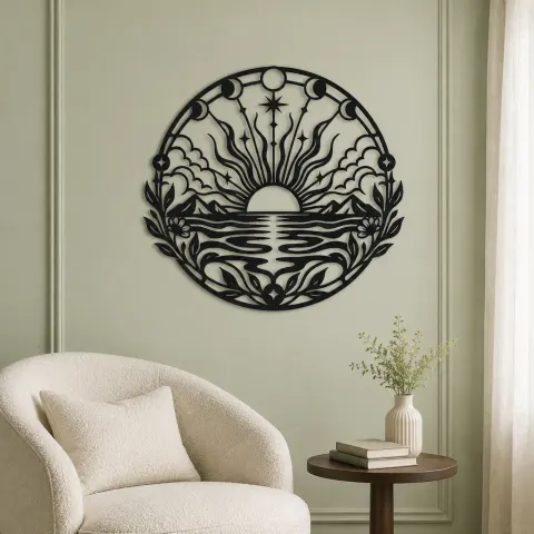 Vue alternative de Boho Sun Horizon Metal Wall Art | Nature Silhouette Decor