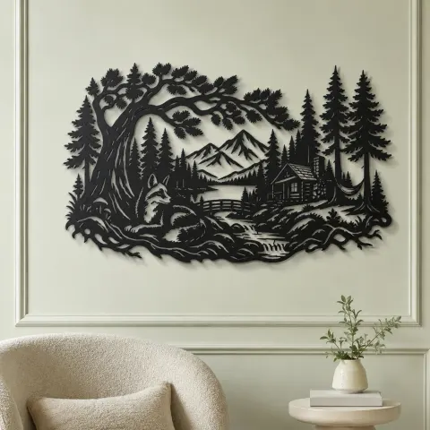 Vue alternative de Fox beneath the Trees Metal Wall Art | Wildlife Silhouette Decor