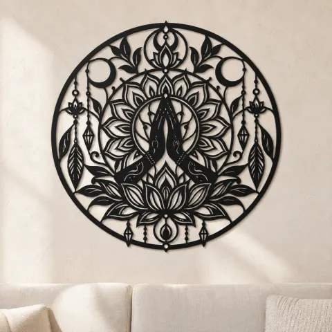 Meditation Hands Lotus Metal Wall Art | Movement Silhouette Decor