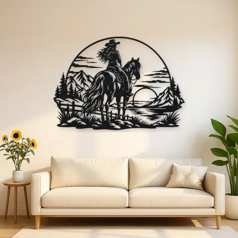 Western Rider Sunset Metal Wall Art | Equestrian Wall Decor