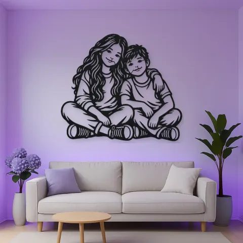 Siblings Side by Side Metal Wall Art | Family Silhouette Decor alternative Ansicht
