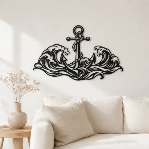 Anchor and Waves Metal Wall Art | Coastal and Nautical Wall Decor