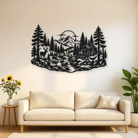 Deer in the Pines Metal Wall Art | Wildlife Silhouette Decor