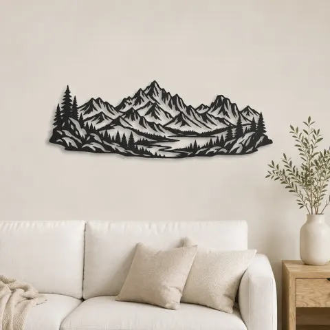 Rocky Ridge Panorama Metal Wall Art | Nature Silhouette Decor