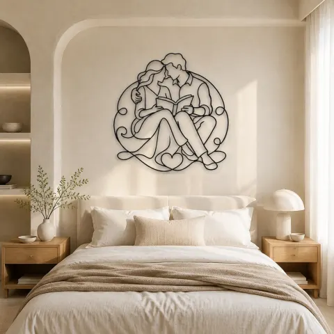 Vue alternative de Décoration murale en métal "Couple partageant un livre" | Décor romantique pour couple