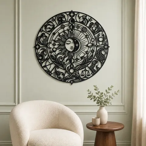 Vue alternative de Zodiac Wheel Flow Metal Wall Art | Celestial Boho Wall Decor