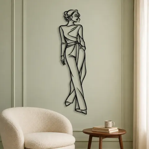 Vue alternative de Runway Curve Muse Metal Wall Art | Minimalist Woman Line Art