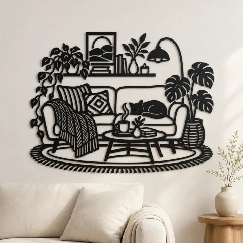 Cozy Sofa Line Metal Wall Art | Cozy Home Metal Decor