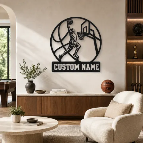 Vue alternative de Décoration murale en métal personnalisée de joueur de basket avec dunk