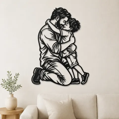 Single Father Child Metal Wall Art | Family Silhouette Decor