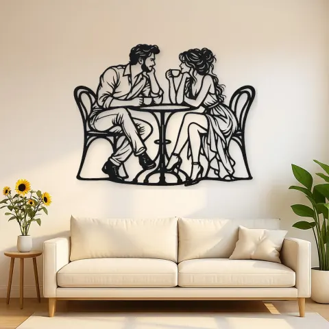 Coffee Date Couple Metal Wall Art | Romantic Couple Decor