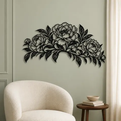Vue alternative de Peony Garden Arc Metal Wall Art | Botanical Metal Wall Decor