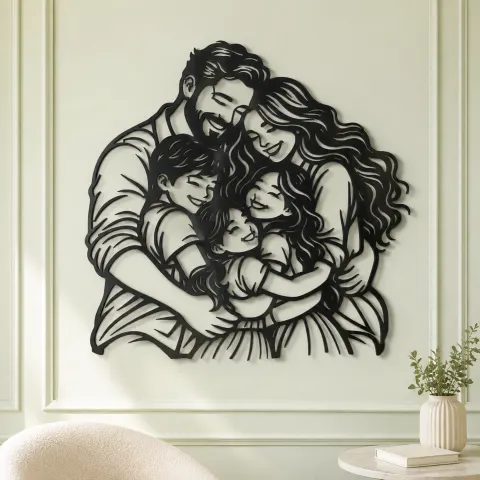 Vue alternative de Family Group Hug Metal Wall Art | Family Silhouette Decor
