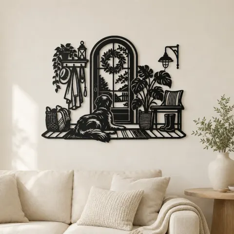 Dog by the Door Metal Wall Art | Pet Lover Silhouette Decor