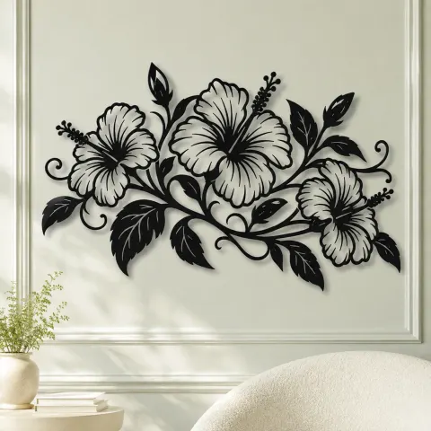 Vue alternative de Hibiscus Flow Metal Wall Art | Botanical Metal Wall Decor