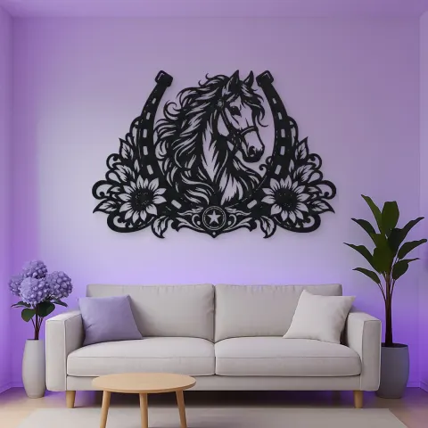 Horse Shoe Floral Metal Wall Art | Equestrian Wall Decor alternative Ansicht