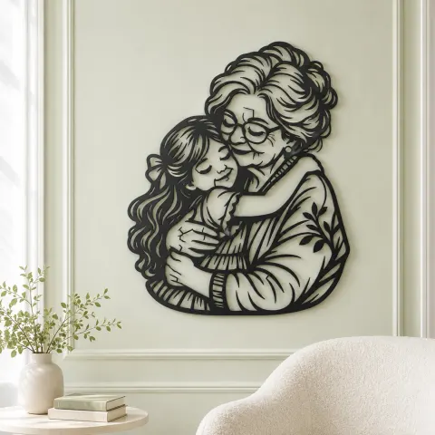 Vue alternative de Grandmother Granddaughter Metal Wall Art | Family Silhouette Decor