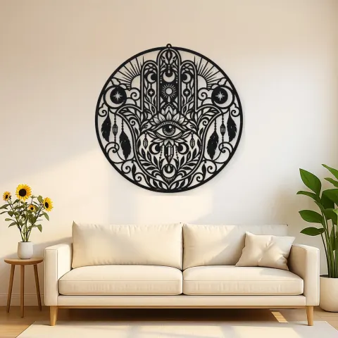 Celestial Hamsa Metal Wall Art | Spiritual Boho Metal Decor