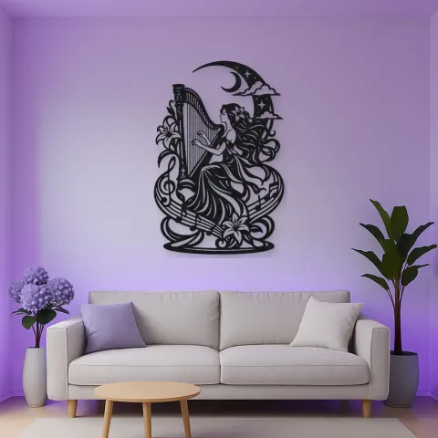 Harp Moon Curve Metal Wall Art | Music Room Wall Decor alternative Ansicht