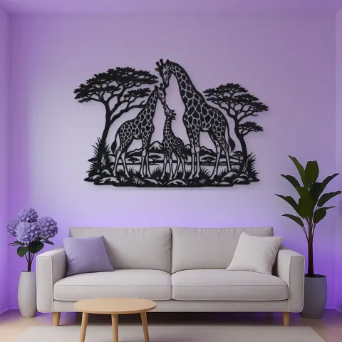 Giraffe Family Metal Wall Art | Wildlife Silhouette Decor alternative Ansicht