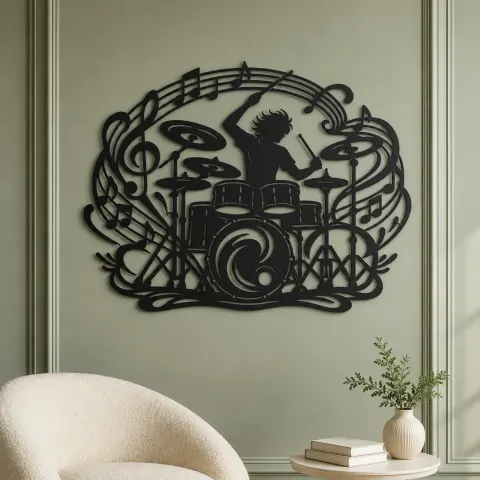 Vue alternative de Drum Rhythm Circle Metal Wall Art | Modern Abstract Metal Decor