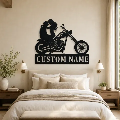 Vue alternative de Décoration murale en métal personnalisée Couple Chopper