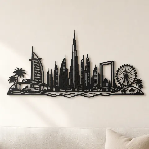 Dubai Skyline Arc Metal Wall Art | Travel and City Wall Decor