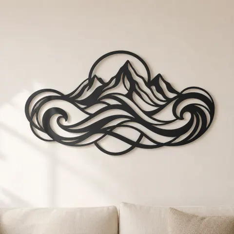 Fluid Mountain Waves Metal Wall Art | Nature Silhouette Decor