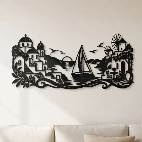 Greek Island Sail Metal Wall Art | Coastal and Nautical Wall Decor