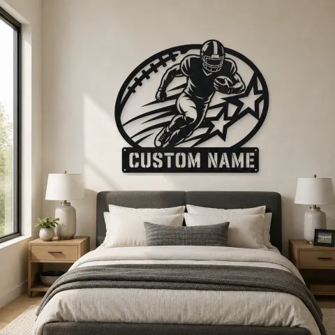 Vue alternative de Décoration murale en métal personnalisée avec coureur de football et étoiles et lignes de vitesse