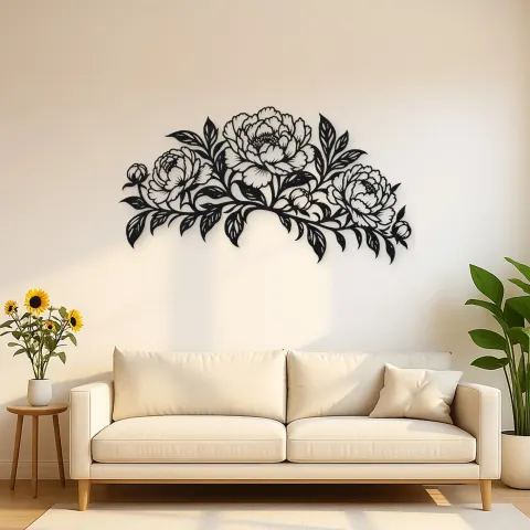 Peony Garden Arc Metal Wall Art | Botanical Metal Wall Decor