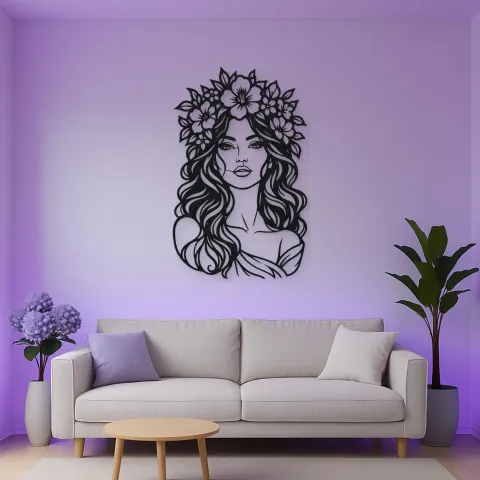 Vista alternativa de Floral Crown Muse Metal Wall Art | Minimalist Woman Line Art
