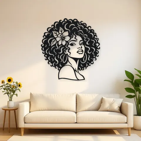 Afro Silhouette Face Metal Wall Art | Minimalist Woman Line Art